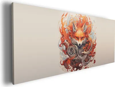 Produktbild von Wallario Premium Leinwandbild Flammenfuchs in Größe 60 x 150 cm