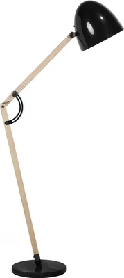 Produktbild von BELIANI Stehlampe Schwarz Metall 175 cm Arm und Schirm verstallbar Holzgestell Marmorfuß langes Kabel mit Schalter Industrie Design