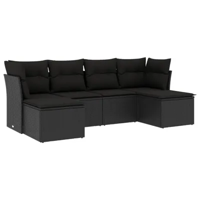 Productafbeelding van vidaXL 6-delige tuinmeubelset met kussens, zwart, polyrotan