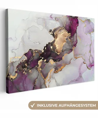Produktbild von MuchoWow® - Leinwandbilder - Marmor - Abstrakt - Gold - Lila, Wandbild, Wanddeko Bilder Wohnzimmer, 60x40 cm