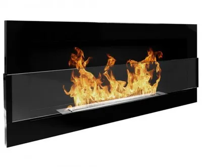 Obrázek produktu pro Nástěnný biokrb 90 cm černý lesklý se sklem | Hořák 0,75 l | Souvislá linie ohně | 2 kW