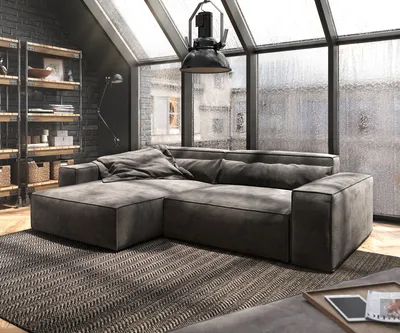 Produktbild von DELIFE Ecksofa Sirpio XL 270x170 cm Mikrofaser Khakibraun Recamiere variabel mit Hocker