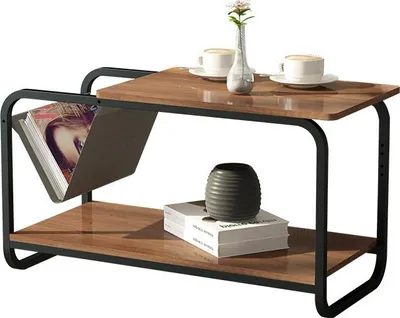 Obrázok produktu pre Bočný stolík 2 police so stojanom na časopisy - 86,5 x 40 x 46 cm - Loftový štýl
