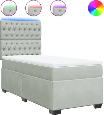 Imagen del producto de Cama con somier y colchón, color gris claro, 90x190 cm, tapizada en terciopelo
