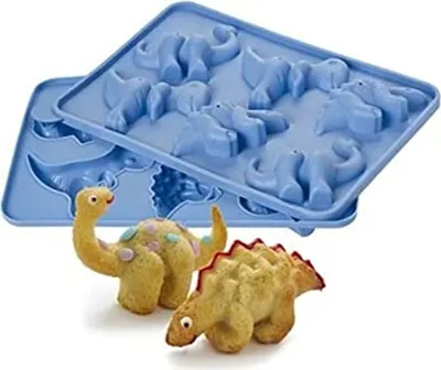 Produktbild von GKA XL Silikonform Dino für 6 Dinosaurier Silikon Backform Muffin Silikonbackform 29 cm Muffinform Fondantform 6 Formen Schokoladenform Plätzchenform Seife