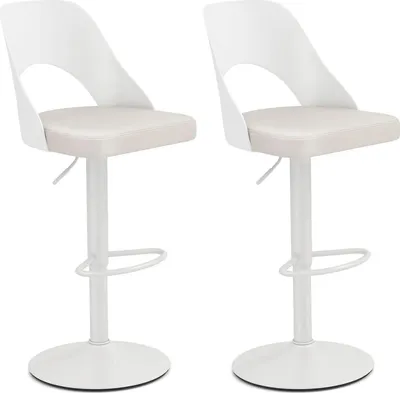 Immagine prodotto di Sgabelli da bar - Set da 2 - Regolabili in altezza - Girevoli a 360° - Seduta e schienale in ecopelle - Struttura in metallo - Per cucina e bancone - Bianco
