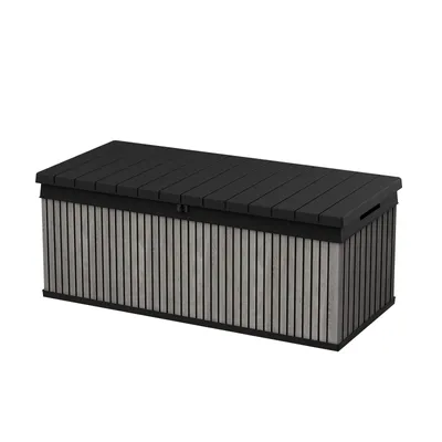 Produktbild von Keter Gartenbox "Darwin" 380L Signature Anthrazit - 143x65x55 cm - EVOTECH Verbundstoff Holz-Optik - Deckel bis 300 kg belastbar - mit Gasdruckfedern