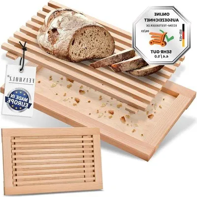 Produktbild von Famanu Brotschneidebrett mit Krümelauffang - 40 cm x 25 cm - Geöltes Buchenholz