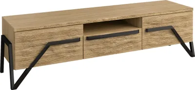 Produktbild von TV-Unterschrank Kastav 17, Farbe: Eiche / Schwarz, teilmassiv - 49 x 180 x 50 cm (H x B x T)