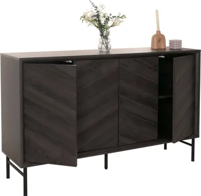 Zdjęcie produktu dla Kredens HWC-M50, komoda z szufladami wysoki kredens, 94x151x40cm ~ ciemnoszary