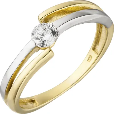 Produktbild von Gr. 58 Damen Ring 333 Gold Gelbgold Weißgold bicolor 1 Zirkonia Goldring