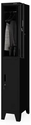 Produktbild von Umkleideschrank Spind BARTEK 2 Abteile Etikettenhalter Lüftungsschlitze | Umkleidespind Schließfachschrank Garderobenspind 172x29,2x45cm Schwarz