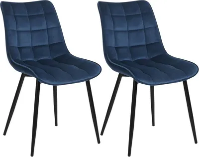 Produktbild von WOLTU Esszimmerstühle 2er-Set, Polsterstuhl mit Rückenlehne, bis 120 kg belastbar, Sitzfläche aus Samt, Metallbeine, Blau