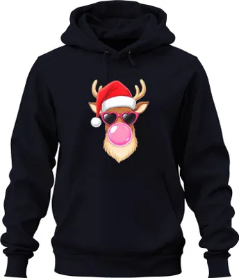 Produktbild von Weihnachtsrentier mit Kaugummi Herzbrille Weihnachtsmütze Hoodie Kapuzenpullover, Navy, XXL