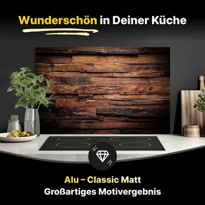 Produktbild von Spritzschutz Küchenrückwand aus Aluminiumverbund in Matt 125 x 60 cm Dunkle Holztextur