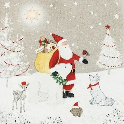 Produktbild von 20 Servietten Forest Gathering - Santa mit tierische Freunde 33x33cm