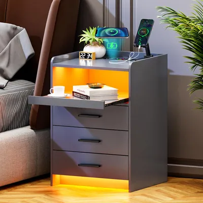 LED-Nachtkastje mit Ladefunktion, 3 Schubladen, 24 Farben, USB-C