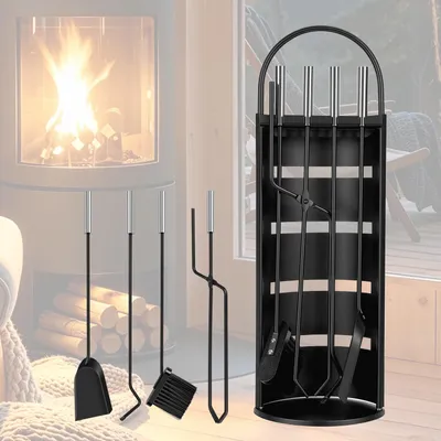 Productafbeelding van Eikuavons kachelaccessoire set, 5-delig, met beschermkap, bezem, schop, haardaansteker en tang