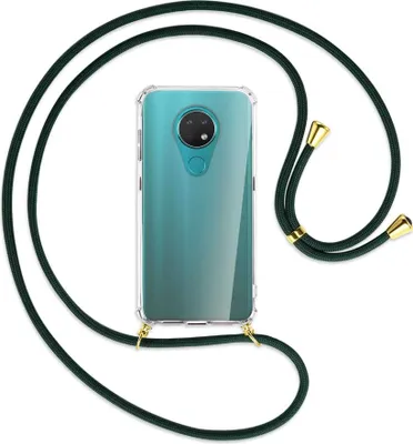 Produktbild von Handykette Backcover-Schutzhülle mit Band (Metall goldfarben) für Nokia 6.2 / 7.2 - dunkelgrün