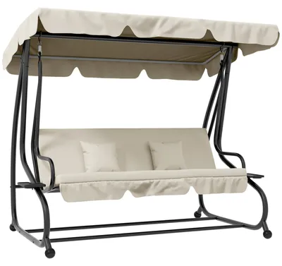 Produktbild von 2-in-1 Hollywoodschaukel mit Liegefunktion, verstellbares Dach, bis 340 kg, Stahl, 200x120x164 cm, Cremeweiß