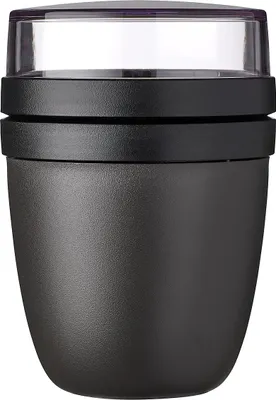 Produktbild von Mepal Müslibecher to go, praktischer Joghurtbecher to go - Unterteilung für Joghurt & Müsli - Geeignet für Gefrierschrank, Mikrowelle & Spülmaschine - 500 ml + 200 ml - Nordic Black