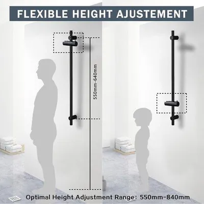 Image de Glissière de douche noire 70 cm - Acier inoxydable - Pivotante à 360 degrés