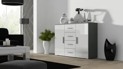 Produktbild von Furniture24 Kommode Soho S-8 Modernes Wohnzimmer Grau / Weiß Hochglanz