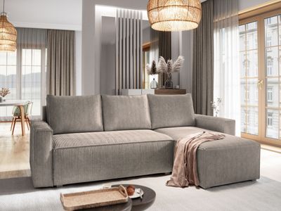 Masseno Ecksofa POTARO mit Schlaffunktion L-Form, Sofa mit Bettkasten, Wohnzimmersofa, Couch, Soffa, Bettsofa, Couchgarnitur- Beige, POSO 02
