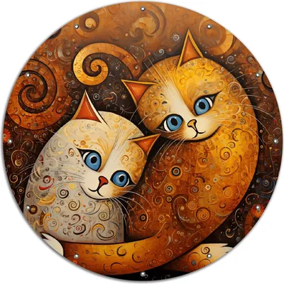 Produktbild von Wallario rundes Outdoor-Poster für Garten oder Balkon, Motiv Malerisches Katzenduo, 120 cm Durchmesser