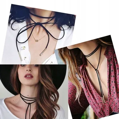 Produktbild von Set aus 10 schwarzen CHOKER-Ketten mit verstellbarer Länge und verschiedenen Anhängern