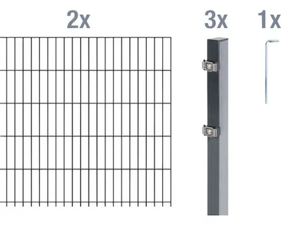 Immagine prodotto di Alberts 653644 Recinzione a doppia rete metallica come set completo di 6 pezzi, antracite, altezza 160 cm, lunghezza 4 m