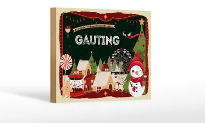 Produktbild von Holzschild Weihnachten Grüße aus GAUTING Geschenk Dekoration  18x12 cm