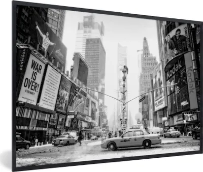 Produktbild von MuchoWow® MuchoWow® Gerahmtes Poster New York - Auto - Taxi - Schwarz - Weiß 30x20 cm - Poster mit zchwarzem Bilderrahmen - Kunstdruck - Bild-Poster