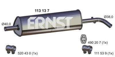 Produktbild von ERNST 113137 Mittelschalldämpfer Schalldämpfer für VW up! Schrägheck (121, 122, BL1, BL2) für SKODA Citigo Schrägheck für SEAT Mii (KF1)
