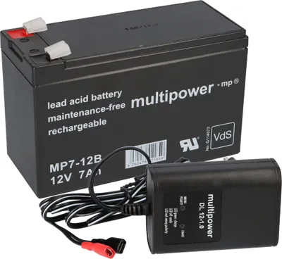 Obrázek produktu pro Olověný akumulátor Multipower MP7-12B Pb 12V 7Ah + nabíječka