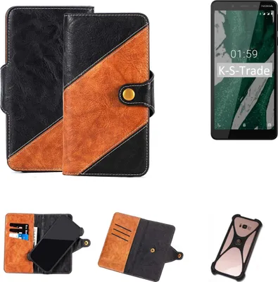 Produktbild von K-S-Trade Handyhülle Schutzhülle Bookstyle Case Wallet-Case kompatibel mit Nokia 1 Plus Handy Cover Bumper Klapphülle schwarz hellbraun 1x