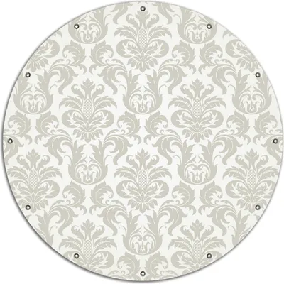 Produktbild von Wallario rundes Outdoor-Poster für Garten oder Balkon, Motiv Königliche Schnörkelei in weiß und beige, 120 cm Durchmesser