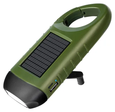 Produktbild von Kurbel Taschenlampe mit Solarpanel, USB aufladbar, kompakte Notfalllampe für Outdoor Camping und Stromausfall
