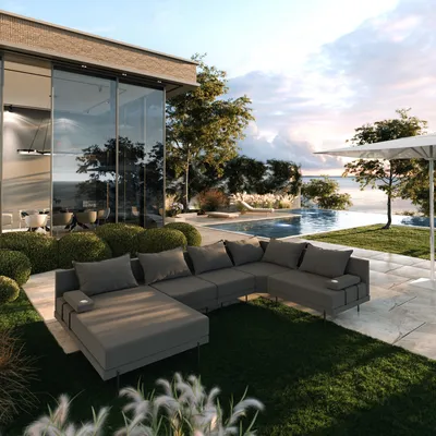 Produktbild von TRADA Gartenecksofa Bahama XL Dunkelgrau Rechts 370x175 cm Gartenmöbel set Wasserabweisend Stoff