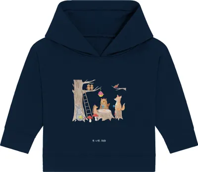 Produktbild von Mr. & Mrs. Panda Organic Baby Hoodie Waldtiere Picknick 12. - 18. Monat - French Navy - Geschenk, Kapuzensweatshirt, Fuchs, Lustige Sprüche, Kapuzenshirt, Igel, Wald