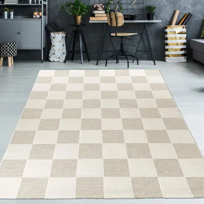 Zdjęcie produktu dla Łatwy w pielęgnacji i wytrzymały dywan z wzorem w kratkę w kolorze kremowo-beżowym Rozmiar - 240 x 340 cm