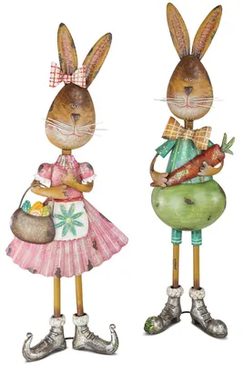 Produktbild von 2er Set Dekofiguren Osterhasen, Junge + Mädchen H. 75cm Metall Formano F26
