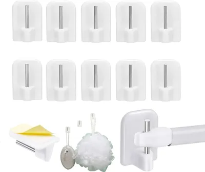 Produktbild von 10 x Gardinenhaken Selbstklebend, Selbstklebend Haken, Klebehaken für Gardinenstangen Vitragestangen Gardinenhalter Vorhänge, Dekohaken