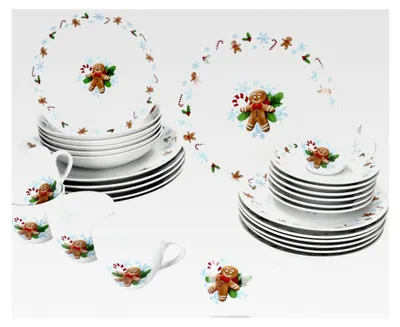 Produktbild von 30-teiliges Kombiservice aus Porzellan mit Weihnachtsmotiv für 6 Personen | 6x Speiseteller, Suppenteller, Kuchenteller, Tassen und Untertassen