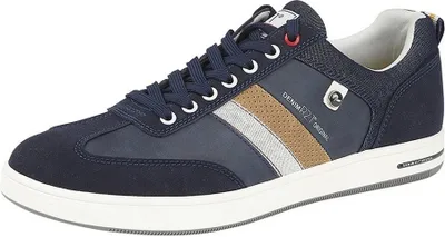 A single blue sneaker is shown from a side-angle against a white background.