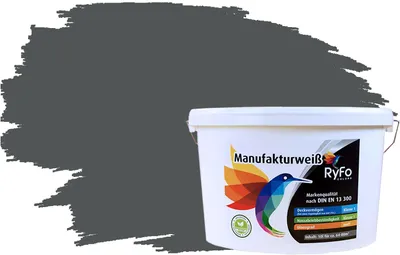 Produktbild von RyFo Colors Bunte Wandfarbe Manufakturweiß Verkehrsgrau 10l - weitere Grau Farbtöne und Größen erhältlich, Deckkraft Klasse 1, Nassabrieb Klasse 1