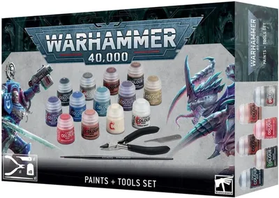 Produktbild von Games Workshop Warhammer 40.000: Farben + Werkzeuge Set Modell 14+