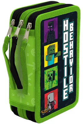 Zdjęcie produktu dla Piórnik Minecraft z 3 przegrodami i zawartością