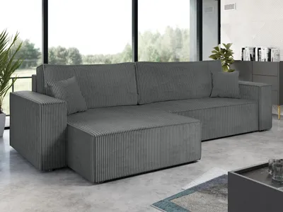 Produktbild von MIRJAN24 Ecksofa Karl Maxi Cord, Eckcouch, Couch mit Bettkasten und Schlaffunktion, L-Form, Ottomane universal, Dekorative Kissen-Set (Farbe: Poso 22)