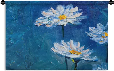 Produktbild von MuchoWow® Wandteppich Wandbehang Gemälde - Ölfarbe - Blumen - Blau 120x80 cm Tapisserie Dekoration Wandtuch - Wanddekorationen - Wandtücher